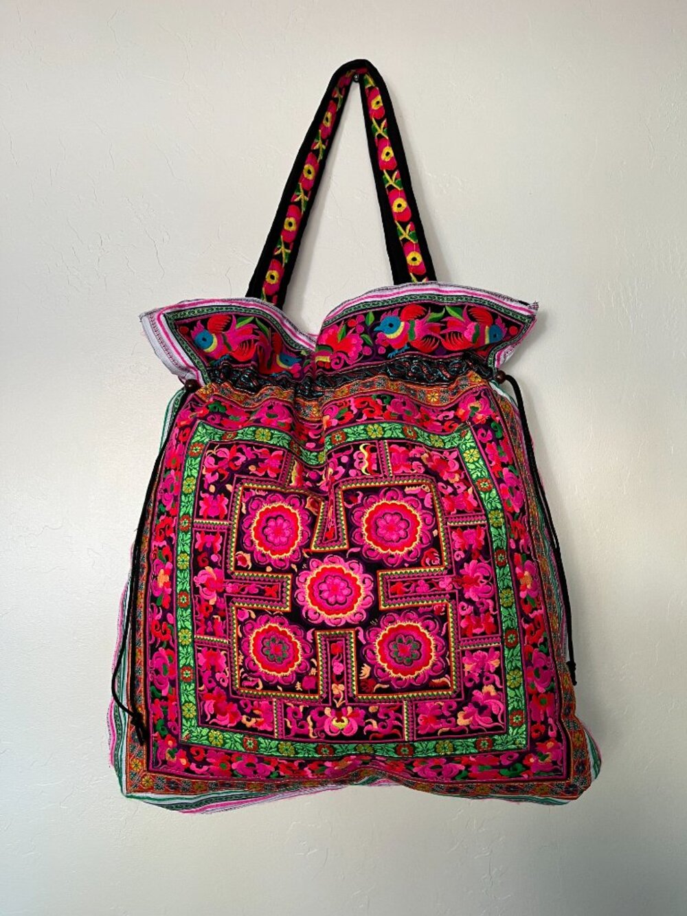 Embroidered Floral Hmong Tribe Large Tote Bag 21.5" L x 23" H